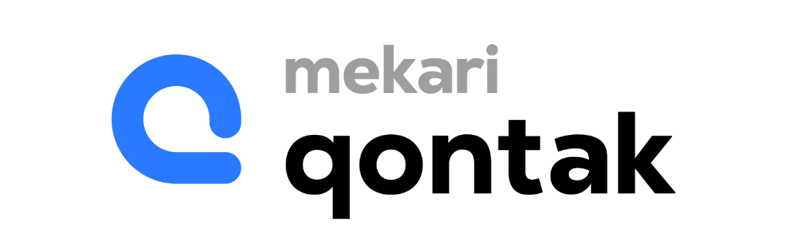 Logo dengan huruf "m" berwarna biru yang terhubung dengan teks "mekari" berwarna abu-abu, menciptakan identitas visual untuk layanan teknologi.