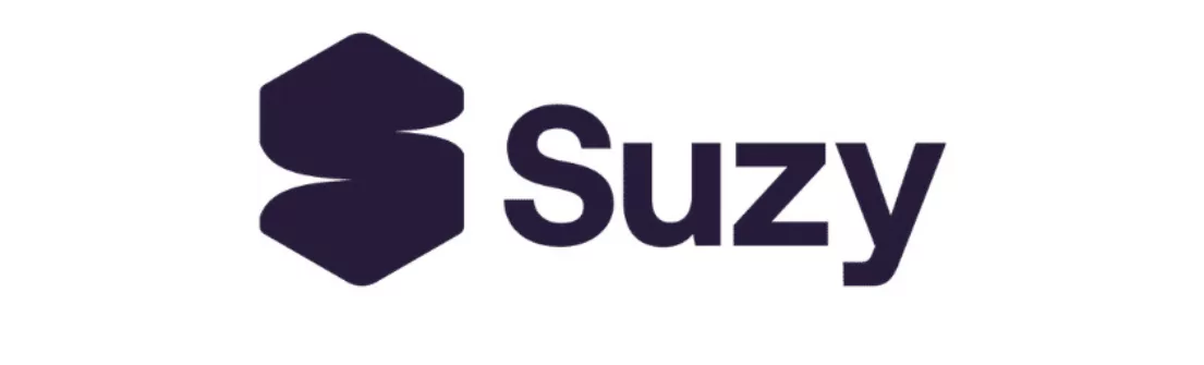 Logo Suzy menampilkan huruf 'S' yang terinspirasi dari bentuk geometris. Desain modern ini berdiri di atas latar belakang sederhana, menciptakan kesan profesional dan terarah.
