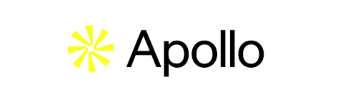 Logo berwarna hitam dengan tulisan "Apollo" di sebelah kanan, dikelilingi simbol bintang kuning, menciptakan kesan modern dan dinamis.