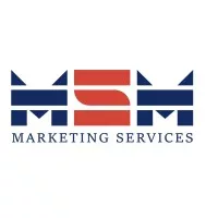 Logo dengan huruf "MSM" dominan dalam warna biru dan merah, disertai teks "MARKETING SERVICES", menggambarkan identitas perusahaan yang bergerak di bidang pemasaran.