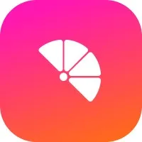 Ikon warna gradasi merah muda dan oranye menampilkan potongan kue yang terpisah. Ini melambangkan pengalaman berbagi dan kebersamaan dalam acara sosial.