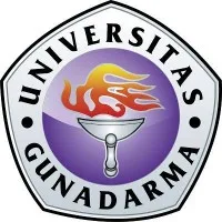 Lambang Universitas Gunadarma menampilkan api berkobar di atas alat penimbang, melambangkan semangat dan pencapaian akademik dalam konteks pendidikan tinggi.