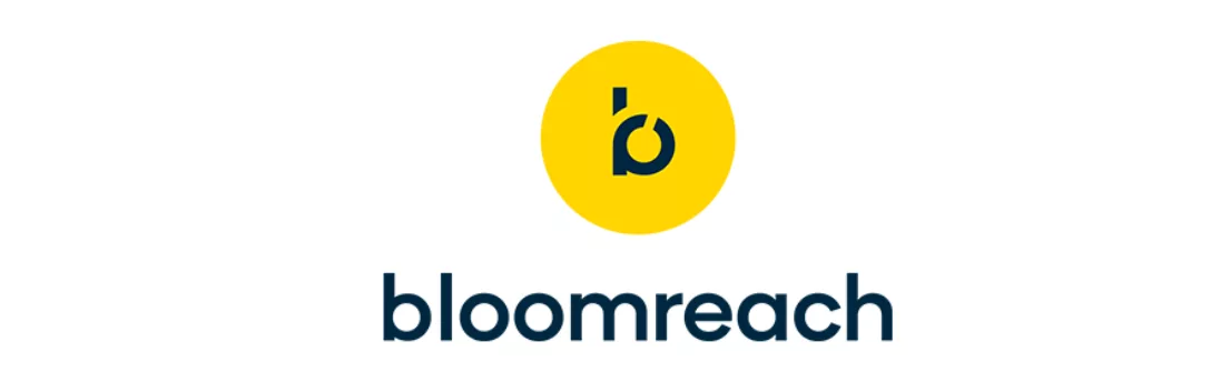 Logo berwarna kuning dengan desain bulat menampilkan huruf "b" berwarna hitam. Logo ini merepresentasikan merek Bloomreach dalam konteks pemasaran digital.