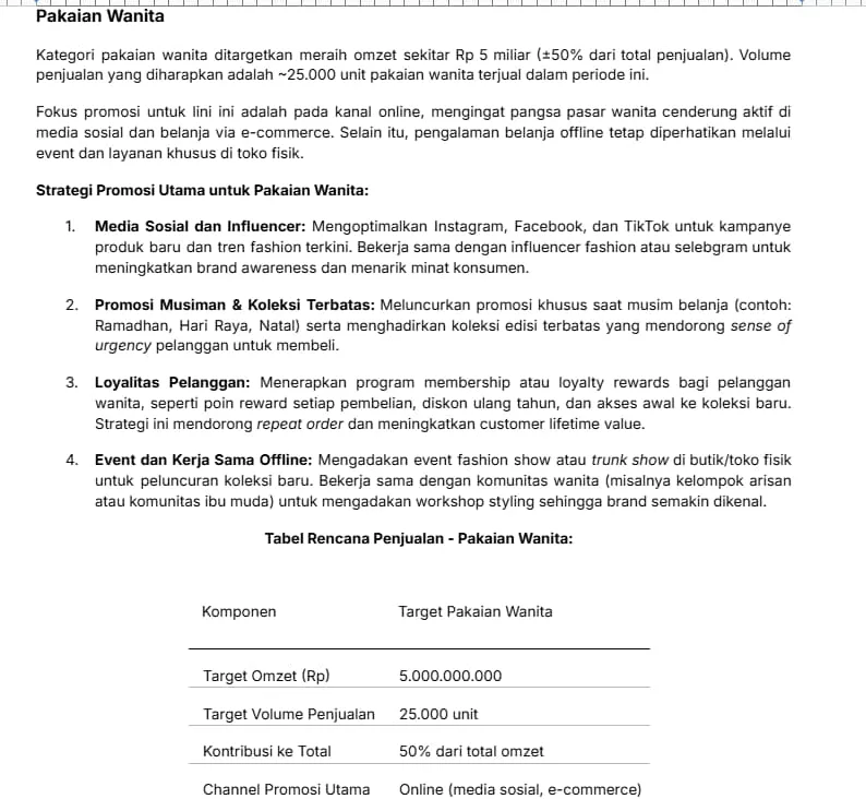 Contoh Template Sales Plan Bulanan Gratis - Produk