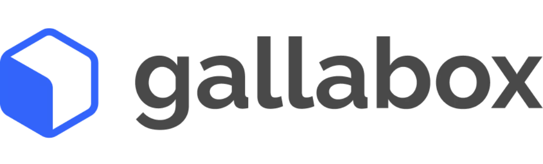 Logo berwarna biru dan abu-abu menampilkan tulisan "gallabox" dengan elemen bentuk kubus di sebelah kiri, mencerminkan identitas merek modern dan inovatif.