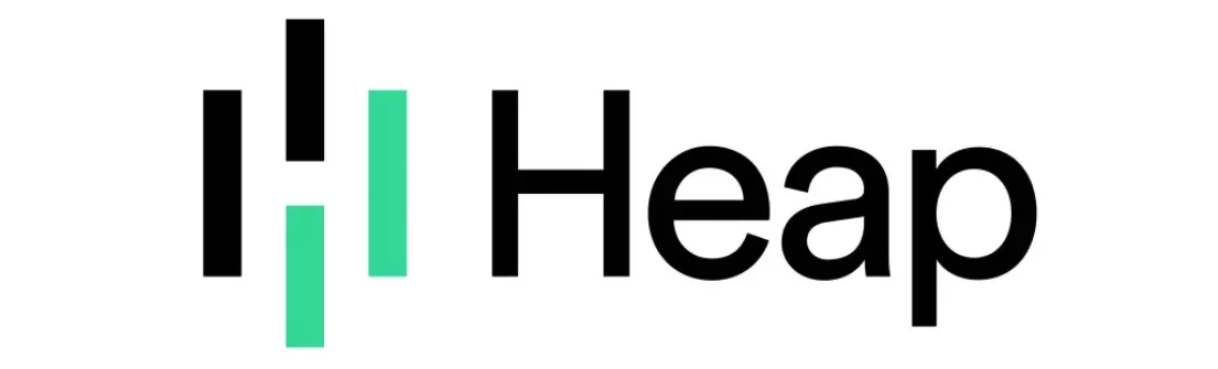 Logo Heap menampilkan teks dengan gaya modern, menggunakan kombinasi warna hitam dan hijau. Desain ini mencerminkan identitas perusahaan yang fokus pada analisis data.