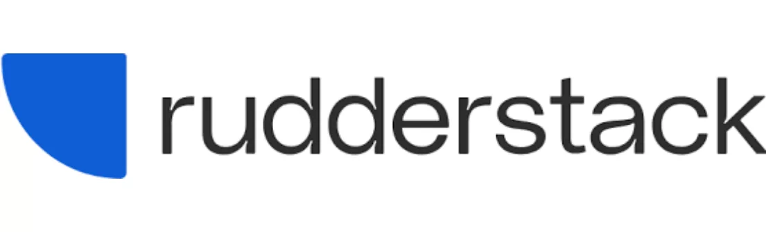 Logo RudderStack menampilkan desain minimalis dengan bentuk setengah lingkaran dan teks, menggambarkan identitas perusahaan di bidang analitik data.