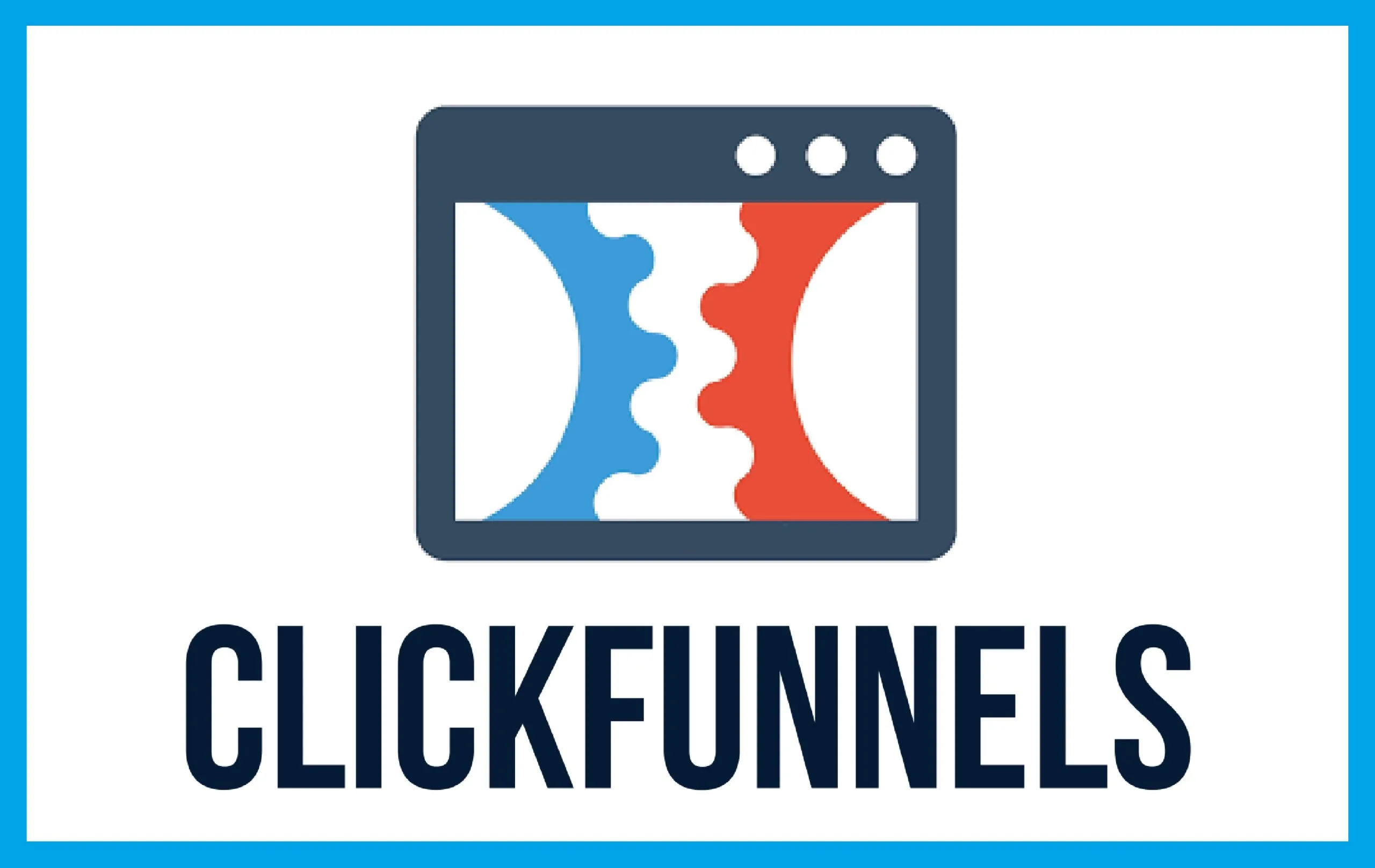 Sebuah layar bertema digital menampilkan dua roda gigi berwarna biru dan merah, mewakili integrasi dan otomatisasi dalam pemasaran online untuk ClickFunnels.