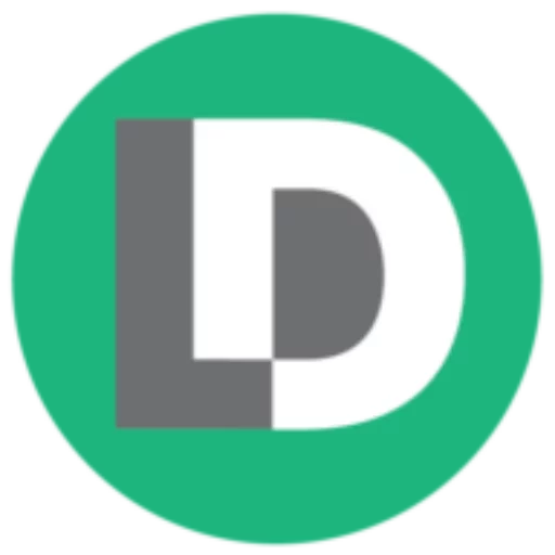 Logo berbentuk bulat dengan latar belakang hijau, huruf "D" dan "L" dalam gaya modern, melambangkan identitas merek untuk kemudahan pengenalan visual.