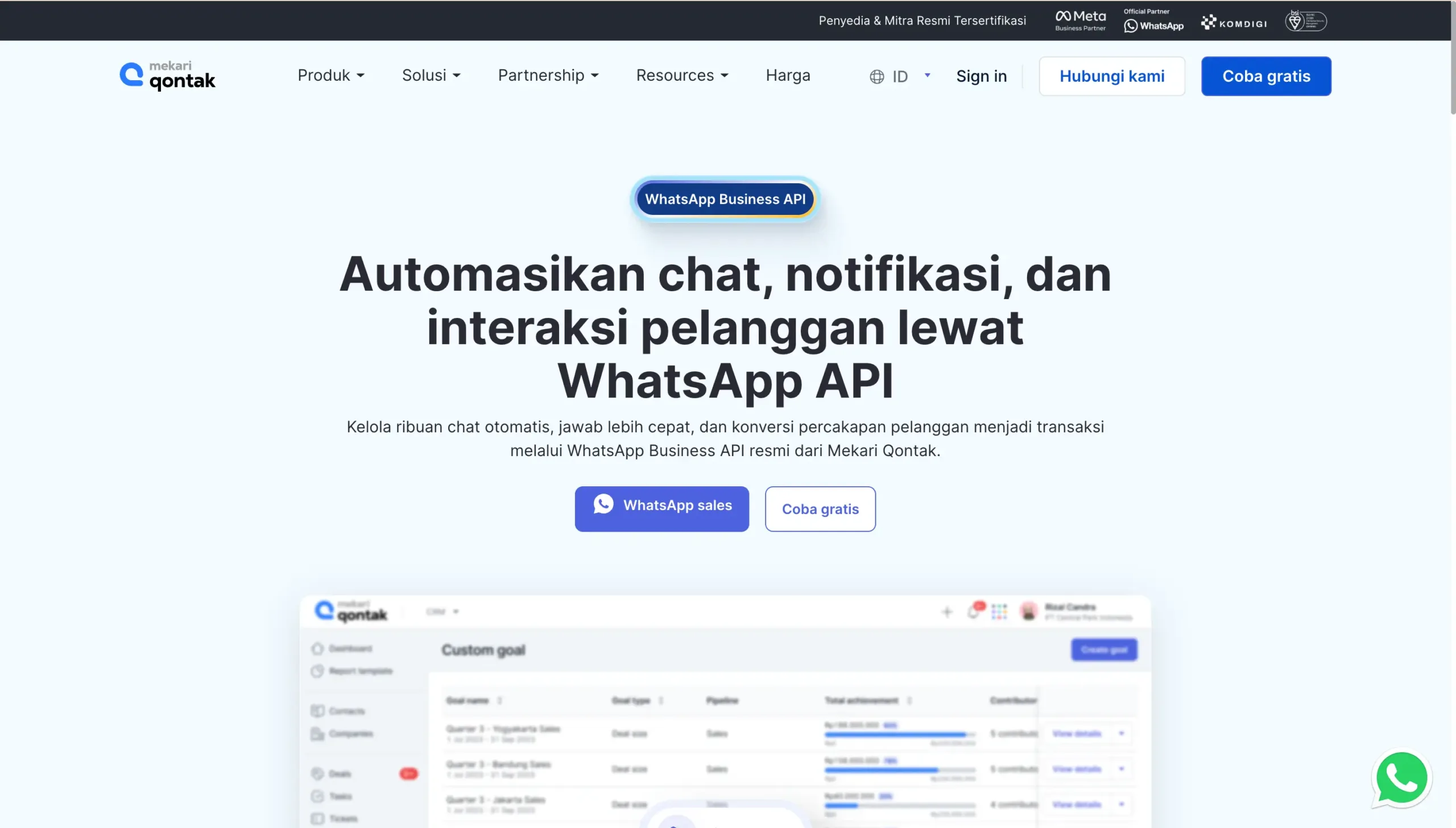 Halaman Homepage WhatsApp API Mekari Qontak