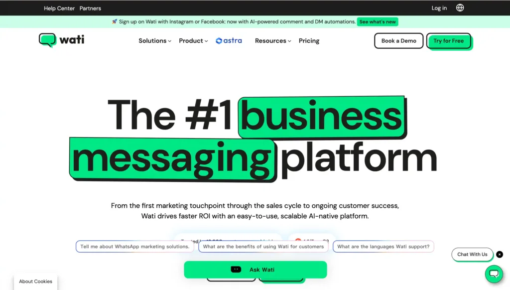 Halaman Homepage WhatsApp API Wati