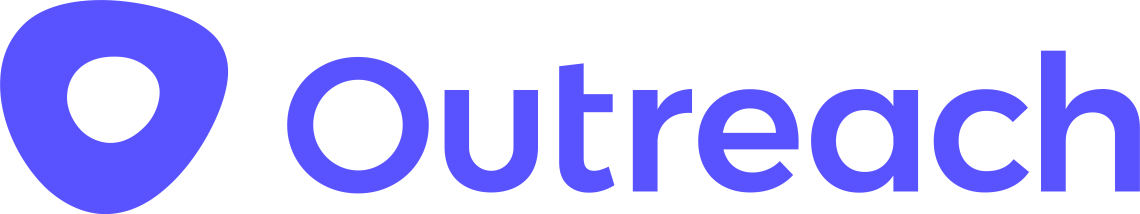 Logo berwarna ungu dari Outreach, menampilkan bentuk bulatan dengan titik di tengah. Digunakan dalam konteks pemasaran atau penjualan.