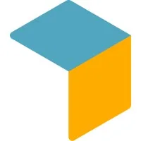 Sebuah bentuk geometris terdiri dari dua warna, biru dan oranye. Bentuk tersebut berdiri stabil, menciptakan kesan modern yang sering digunakan dalam desain.
