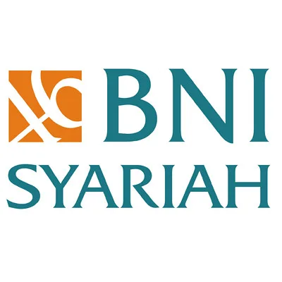 Logo BNI Syariah menampilkan huruf "BNI" dalam warna biru yang khas, dengan simbol oranye di sebelah kiri, melambangkan identitas lembaga keuangan syariah di Indonesia.