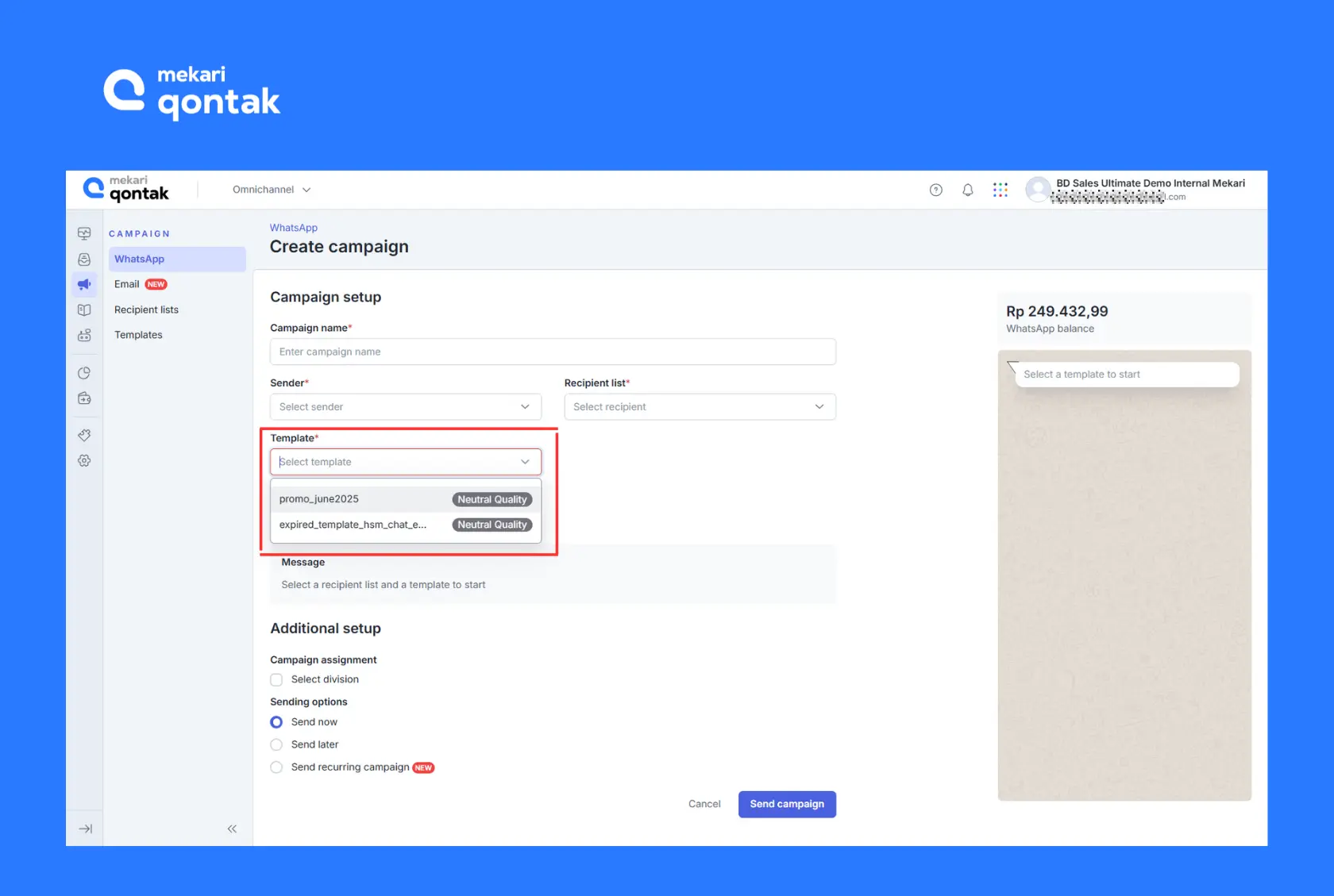 Illustration of creating a WhatsApp Blast message template