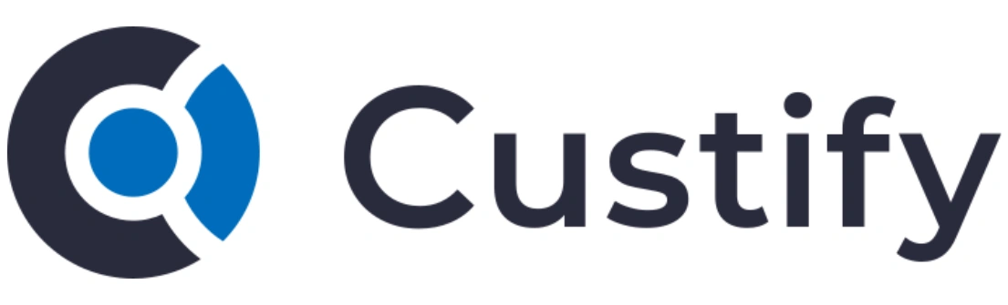 Logo dengan simbol lingkaran dan huruf "C" berwarna biru dan hitam, mencerminkan identitas dari Custify sebagai platform manajemen pelanggan.