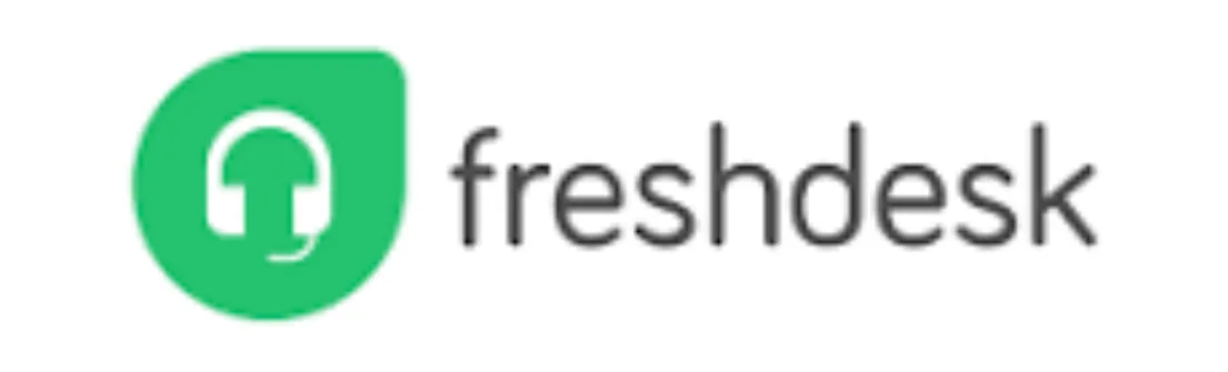 Logo Freshdesk berwarna hijau dengan ikon headset, mewakili platform layanan pelanggan yang mendukung komunikasi dan manajemen tiket secara efisien.