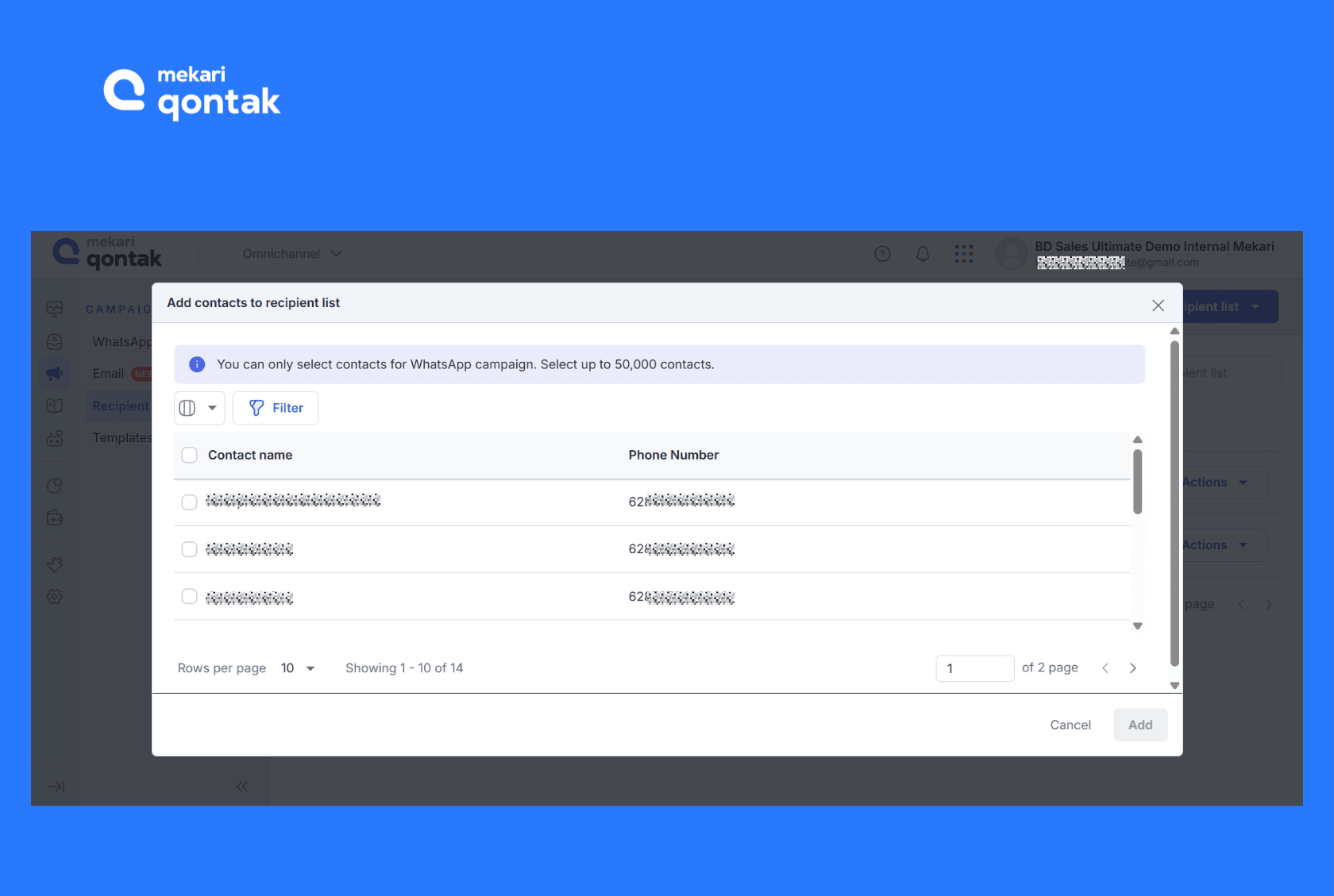 Illustration of selecting an existing contact list