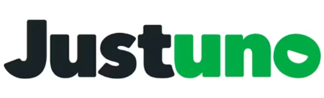 Logo Justuno menampilkan kata "Justuno" dengan warna hitam dan hijau, menciptakan citra yang modern dan menarik untuk aplikasi pemasaran digital.
