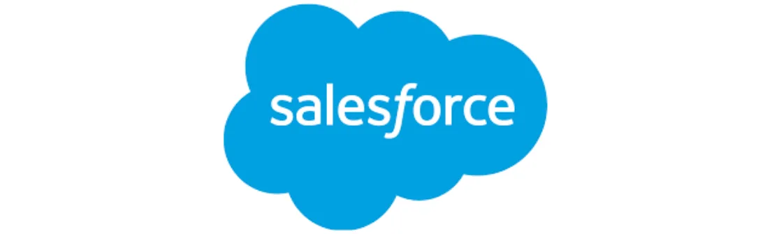 Logo berwarna biru berbentuk awan menampilkan nama "salesforce," menggambarkan platform teknologi dan solusi bisnis yang inovatif.