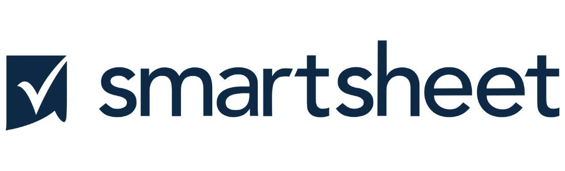 Logo Smartsheet menampilkan simbol centang di sebelah kiri dan teks "smartsheet" di sebelah kanan, memperlihatkan komitmen terhadap manajemen proyek dan kolaborasi.