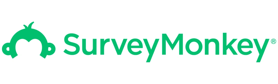 Logo berwarna hijau dengan gambar monyet dan teks "SurveyMonkey" menunjukkan identitas platform yang digunakan untuk survei dan pengumpulan data.