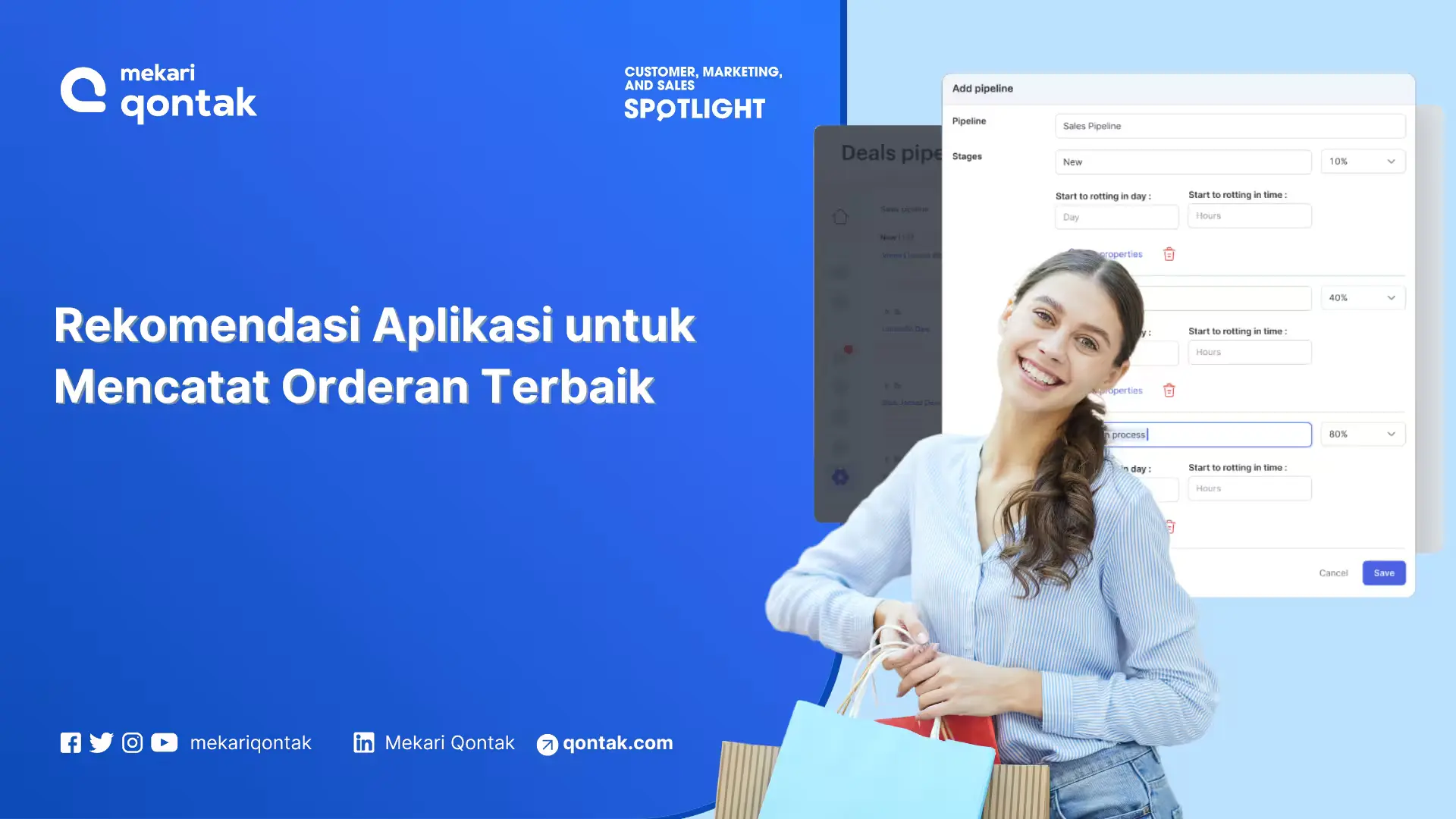 Aplikasi ditampilkan untuk membantu pengguna mencatat dan mengelola pesanan terbaik di lingkungan digital yang berwarna biru dan cerah.