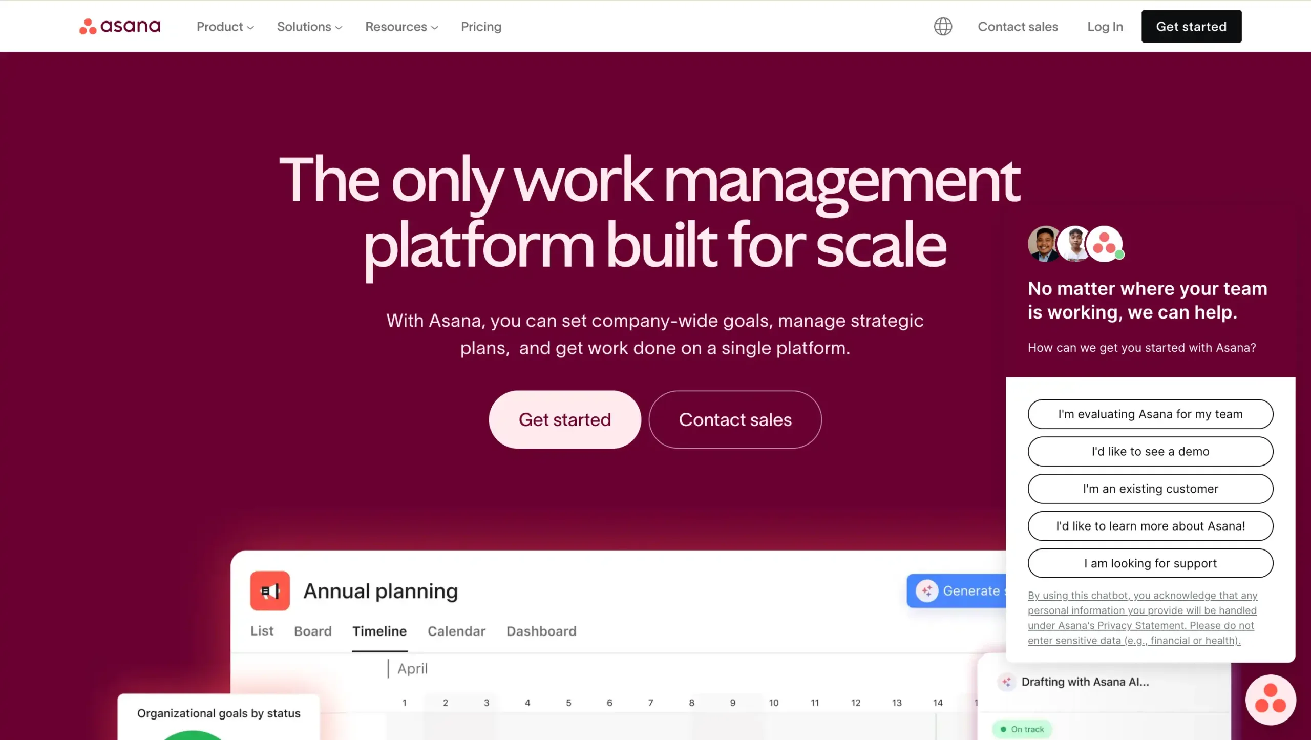 Asana Landing Page best enterprise workflow management software-Platform manajemen kerja dengan antarmuka yang menarik, membantu tim merencanakan dan mengelola tujuan perusahaan dalam satu tempat.