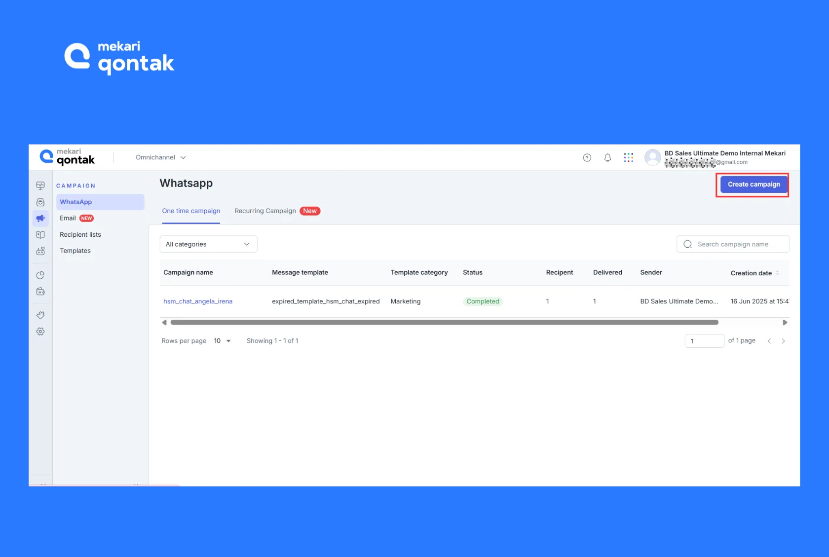 WhatsApp Blast process illustration: Entering the campaign menu