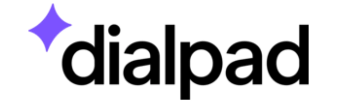 Sebuah logo modern dengan teks "dialpad", menampilkan elemen desain yang minimalis dan warna ungu cerah, menciptakan kesan profesional dan menarik.