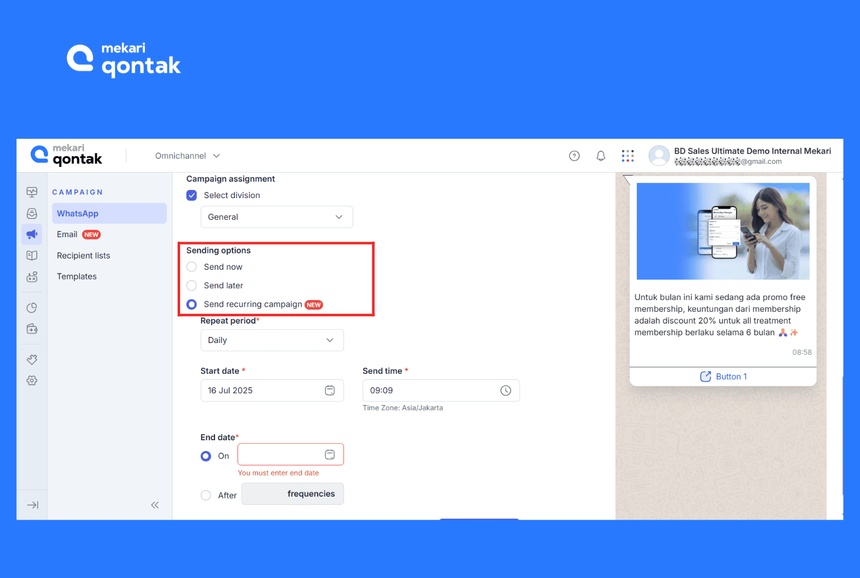 Illustration of scheduling WhatsApp blast messages