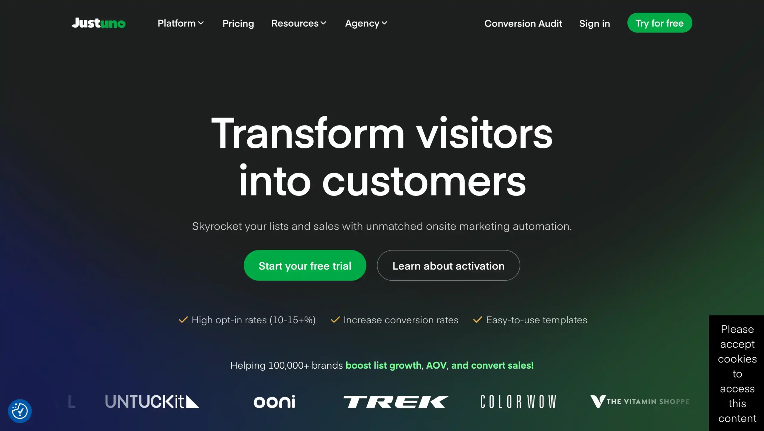 Landing Page Justuno Justuno