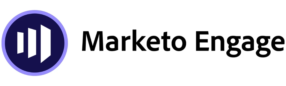 Logo Marketo Engage menampilkan nama merek dengan tipografi modern, menciptakan kesan profesional dan inovatif dalam konteks pemasaran digital.