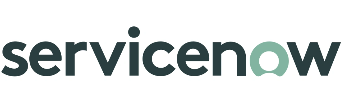 Logo berwarna gelap bertuliskan "servicenow" dengan elemen bulat berwarna hijau, mewakili solusi manajemen layanan dalam konteks digital modern.