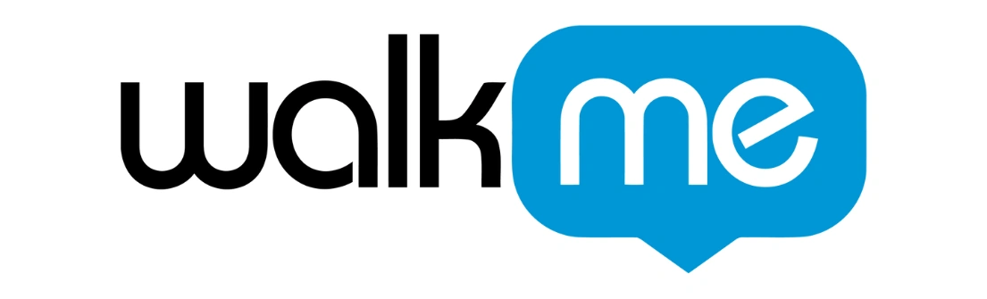 Logo WalkMe terlihat dengan tulisan "walk" dalam huruf hitam dan "me" dalam huruf putih yang dibingkai oleh balon percakapan biru. Ini melambangkan pengalaman pengguna dalam navigasi digital.