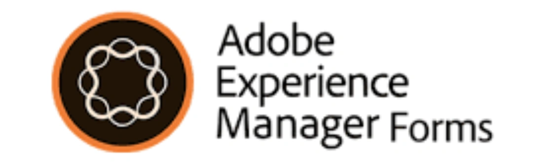 Logo Adobe Experience Manager Forms terlihat sederhana, dengan desain lingkaran yang terinspirasi dari konektivitas, mencerminkan efisiensi pengelolaan formulir digital.