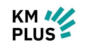 Logo KM Plus menampilkan tulisan "KM PLUS" dengan font tegas, dikelilingi oleh elemen grafis berbentuk garis yang dinamis. Desain ini mencerminkan inovasi dan modernitas.