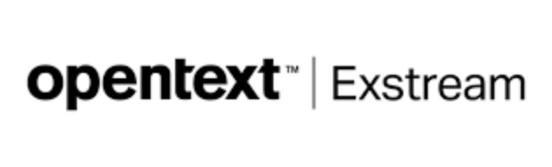 Logo Opentext menampilkan nama merek dengan desain modern, mengedepankan citra teknologi yang canggih dalam konteks solusi data.