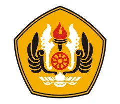 Lambang berbentuk perisai kuning menampilkan burung di sisi, dengan api dan roda di tengah, melambangkan semangat dan visi nasional.