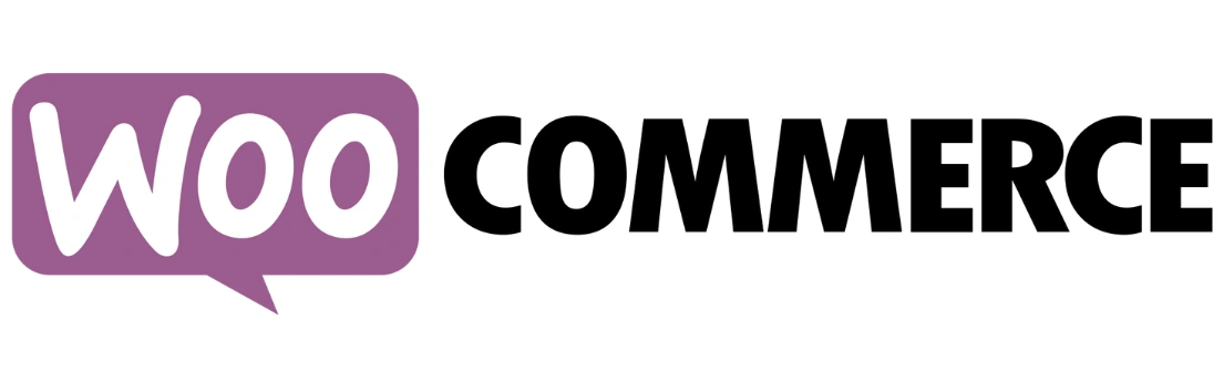 Logo berwarna ungu bertuliskan "WooCommerce" memfasilitasi bisnis online, menyediakan platform e-commerce yang memudahkan penjualan produk.
