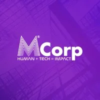 MCorp, dengan logo modern dan warna ungu, menonjolkan sinergi antara manusia dan teknologi untuk menciptakan dampak positif.