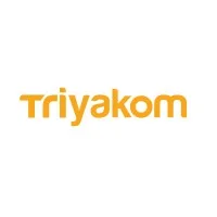 Logo berwarna oranye dengan teks "triyakom" menonjol, menunjukkan identitas merek dalam konteks digital atau teknologi.