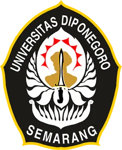 Lambang dengan latar belakang hitam menampilkan pedang yang diapit oleh simbol-simbol, menunjukkan identitas Universitas Diponegoro di Semarang.
