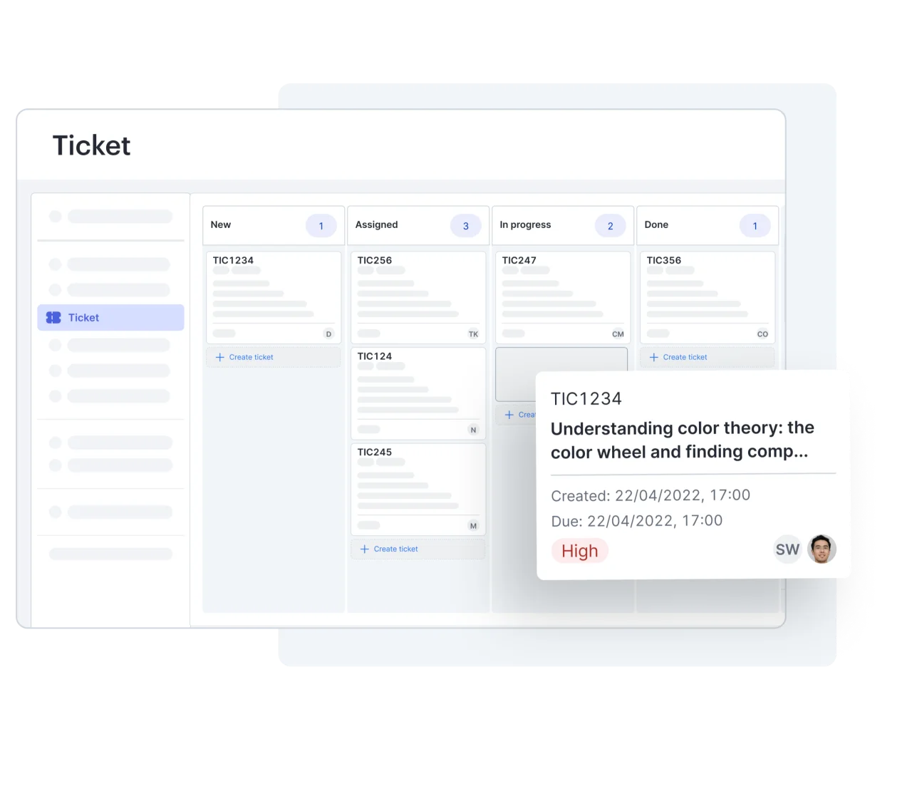 Tiket proyek ditampilkan dalam sistem manajemen, menampilkan status dan detail tugas serta pengelompokan berdasarkan kemajuan.