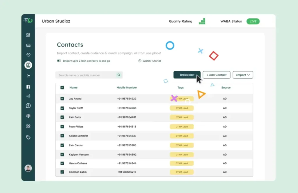 Tampilan Dashboard Aplikasi Broadcast AISensy
