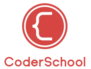 Logo Coder School, menampilkan simbol kurung yang mengelilingi teks, mengindikasikan lembaga pendidikan yang fokus pada pengembangan keterampilan coding.