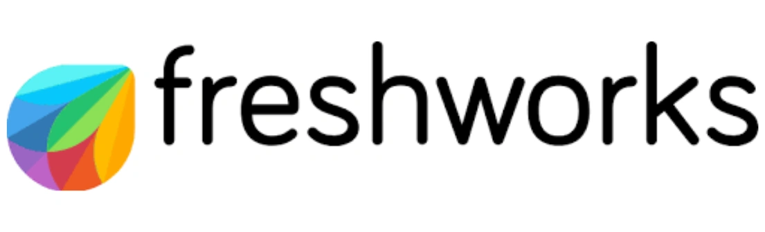 Logo Freshworks dengan desain berwarna cerah, menciptakan kesan profesional dan modern, digunakan dalam konteks layanan perangkat lunak untuk bisnis.