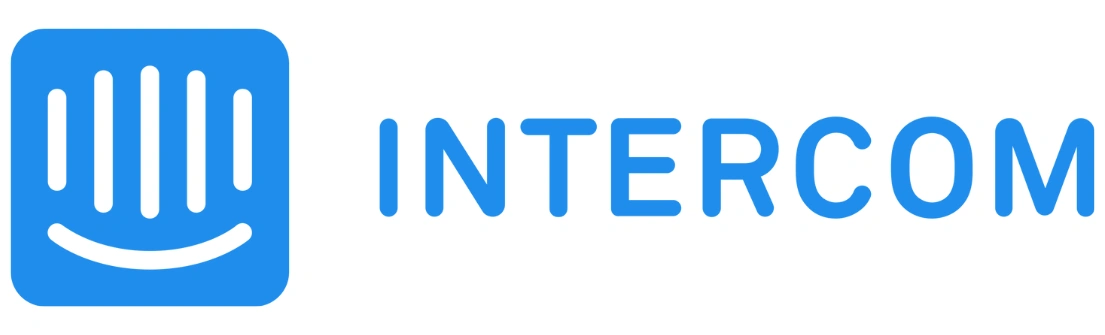 Logo Intercom menampilkan wajah tersenyum dengan garis vertikal, digunakan untuk komunikasi dan dukungan pelanggan di platform digital.
