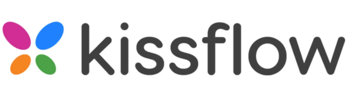 Logo berwarna yang terdiri dari huruf "kissflow" dan simbol bunga, menggambarkan identitas merek platform manajemen alur kerja yang inovatif.