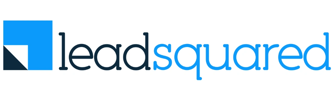 Logo berwarna biru dengan teks "lead squared" terlihat, menggambarkan identitas perusahaan perangkat lunak untuk manajemen prospek di industri bisnis.